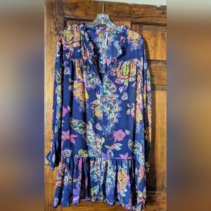 Free People Purple Paisley Long Sleeve Mini Dress Size L